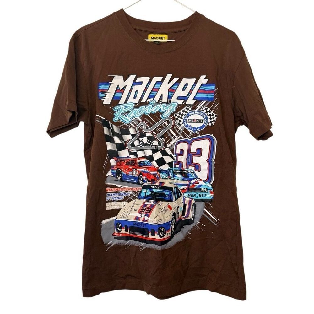 Market Crew Neck Cotton Racing Short Sleeve Graphic Brown T-shirt Small